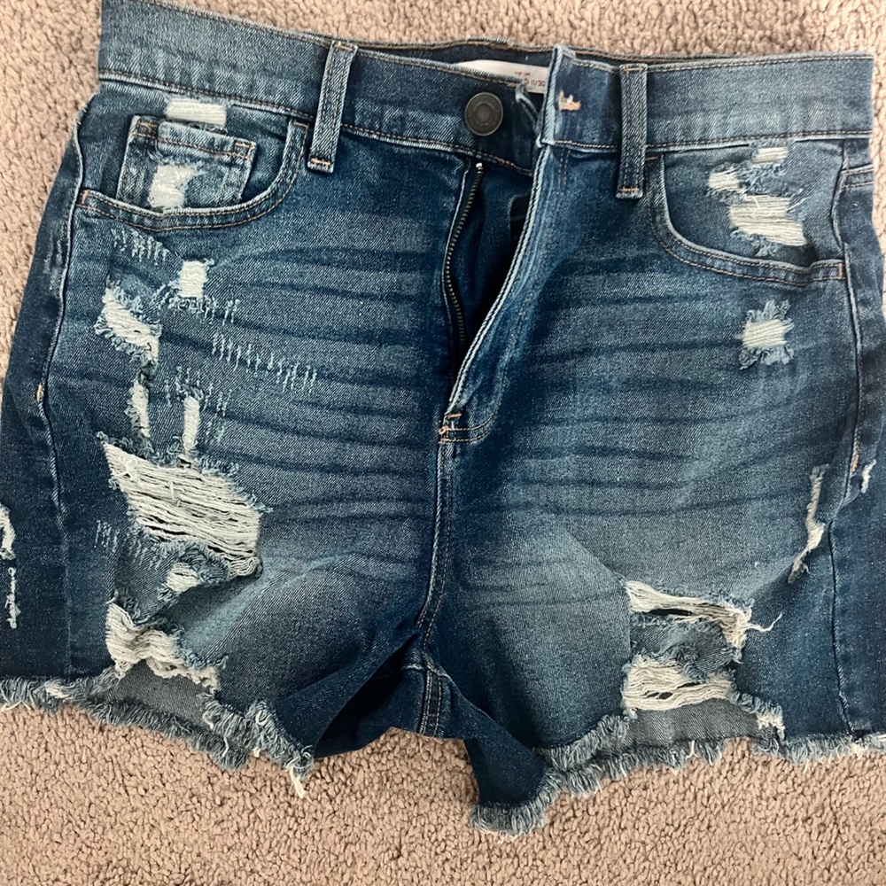 Dark blue ripped jeans shorts